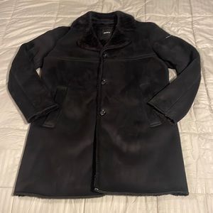 Gorgeous DKNY Mens Black Shearling Peacoat Size Medium